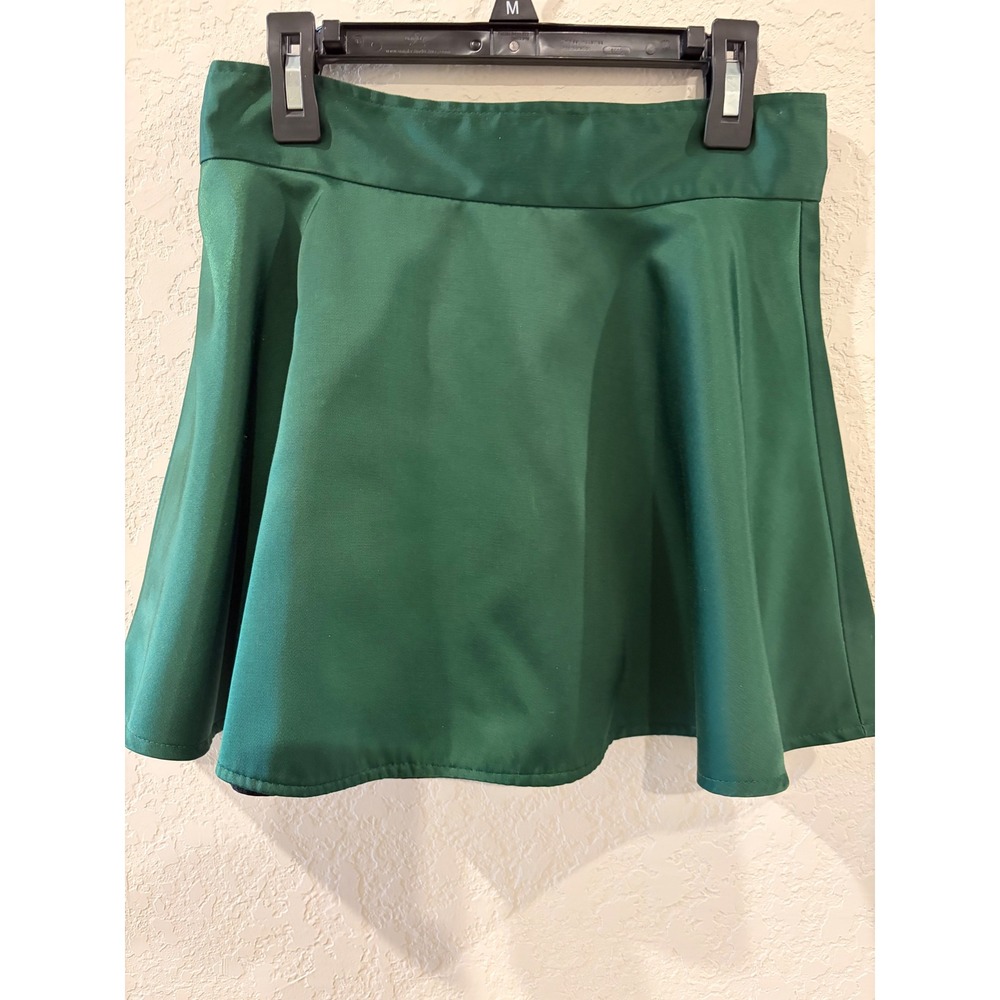 Emerald Green Satin Skater Skirt High Waisted A-Line Mini Skirt Green Size M